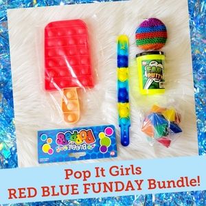 Pop It Girls, Red & Blue Funday Bundle! Popsicle & Bracelet Pop It, Putty & More